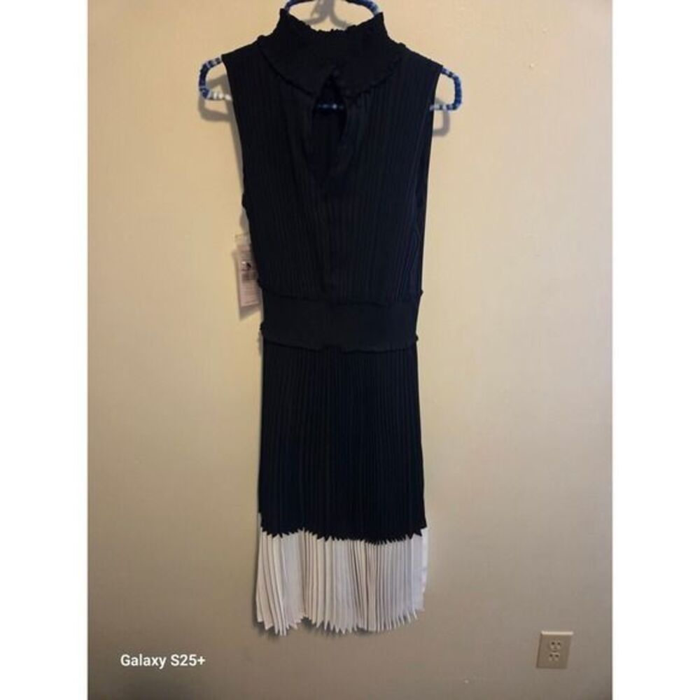 Nanette Lepore Pleated Midi Dress Women Size 2 Black White NEW NM2S136J7 - Picture 2 of 5